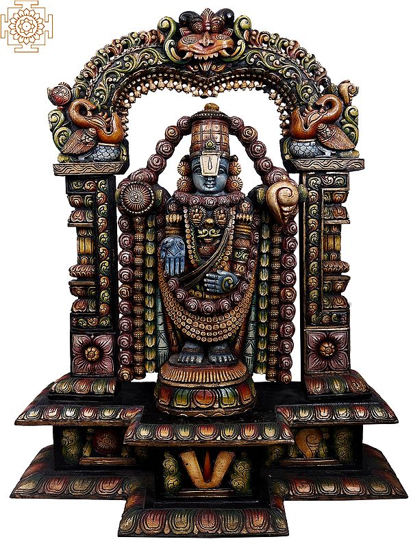 39" Large Wooden Lord Tirupati Balaji Idol | Venkateshwara Wood Statue