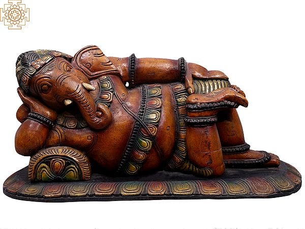 28" Wooden Relaxing Ganesha