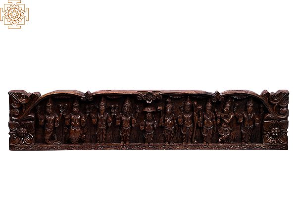 35" Large Wooden Dashavatara of Lord Vishnu Wall Panel