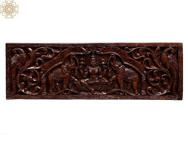 36" Large Wooden Gaja Lakshmi Wall Panel