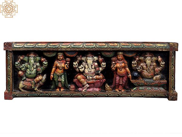 36" Sitting Chaturbhuja Lord Ganesha Large Wooden Panel