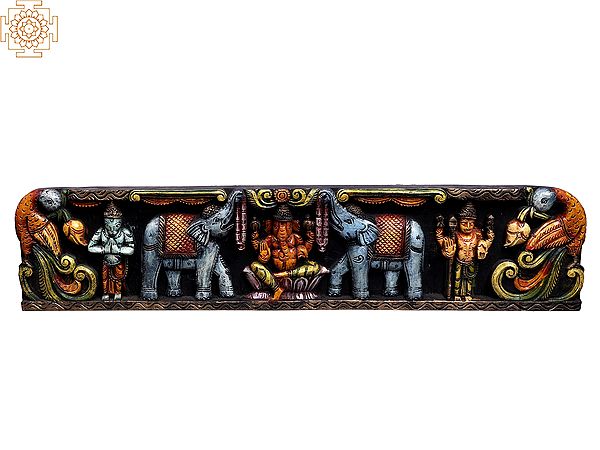 35" Large Wooden Gaja Ganesha Wall Panel