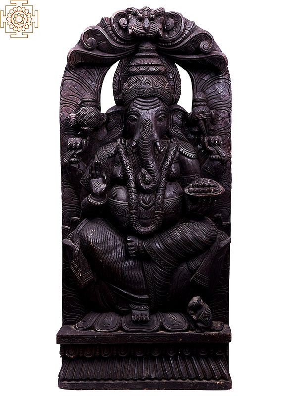38" Large Wooden Sitting Lord Ganesha Statue