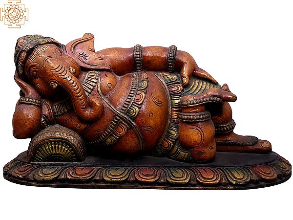 21" Wooden Reclining Lord Ganesha