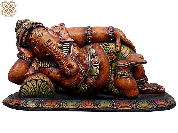 20" Wooden Relaxing Lord Ganesha