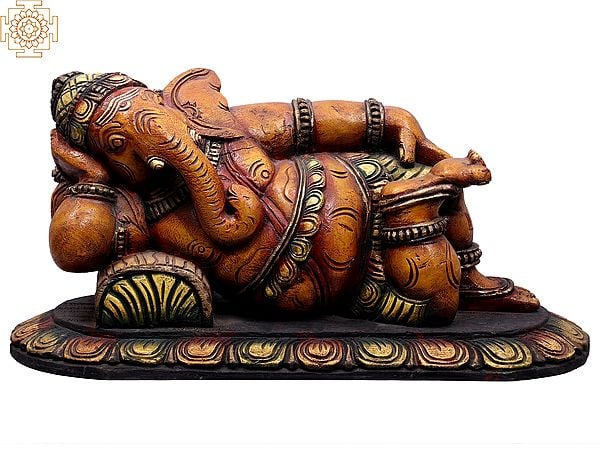 21" Wooden Reclining Lord Ganesha
