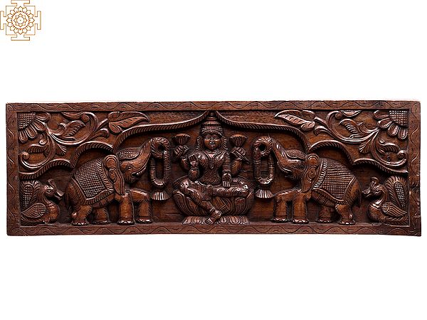 36" Large Wooden Gaja Lakshmi Panel