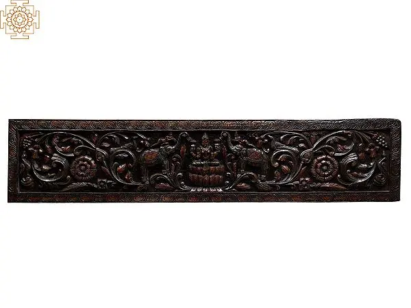 72" Large Wooden Gaja Lakshmi Wall Panel