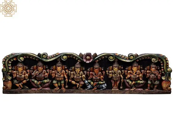 48" Large Wooden Ashta Ganapati Wall Panel