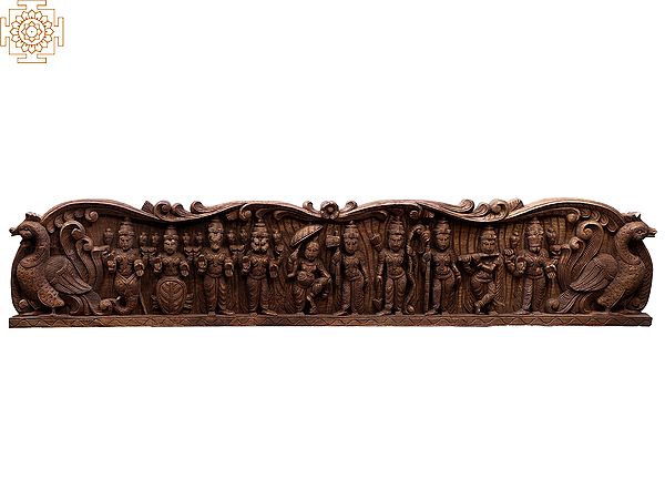 60" Large Wooden Dashavatara of Lord Vishnu Wall Panel