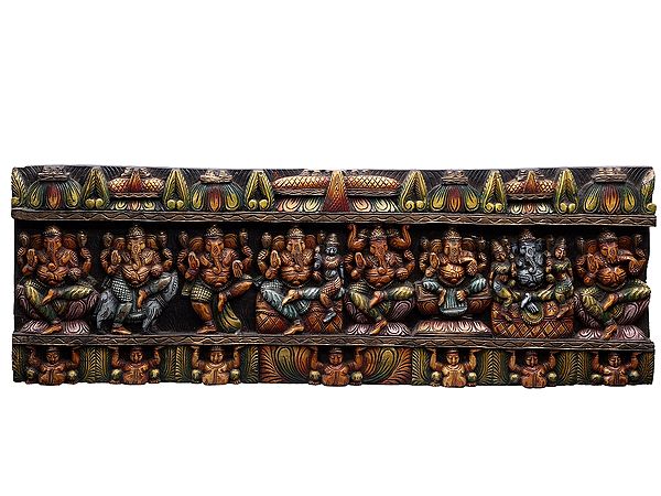 45" Large Wooden Ashta Ganapati Panel