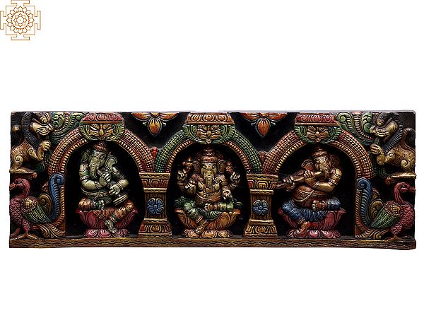 36" Large Wooden Musical Ganesha Wall Panel
