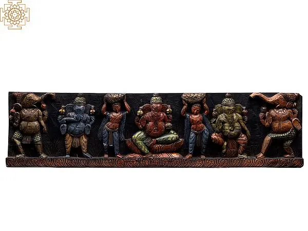 Large Wooden Ganesha Panel with Multiple Forms