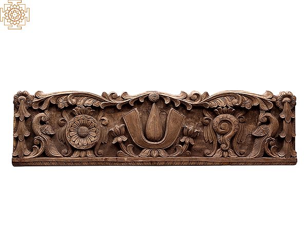 36" Large Wooden Vaishnava Symbols (Chakra, Tilak and Conch) Panel