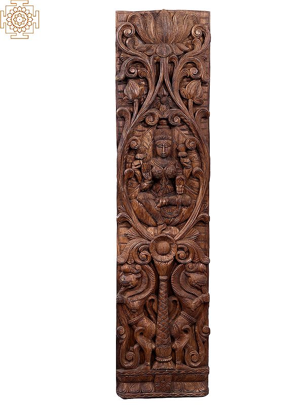 48" Large Wooden Devi Lakshmi Wall Panel (Folk Carving)