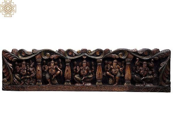 48" Large Wooden Lord Ganesha in Different Forms Wall Panel