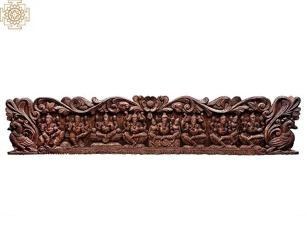 59" Ashta Ganesha Large Wooden Wall Panel