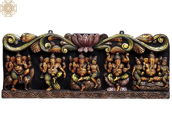 30" Different Forms of Lord Ganesha Wooden Wall Panel
