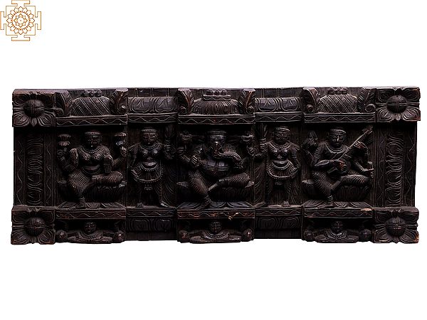 30" Wooden Lakshmi, Ganesha and Saraswati Wall Panel