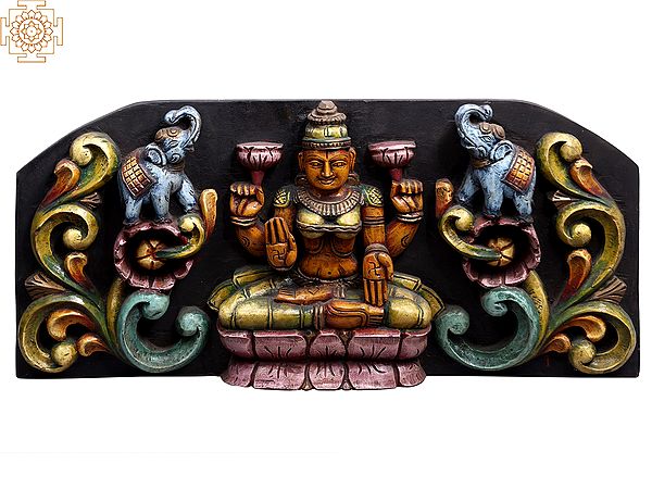 24" Wooden Padmasana Gaja Lakshmi Wall Panel