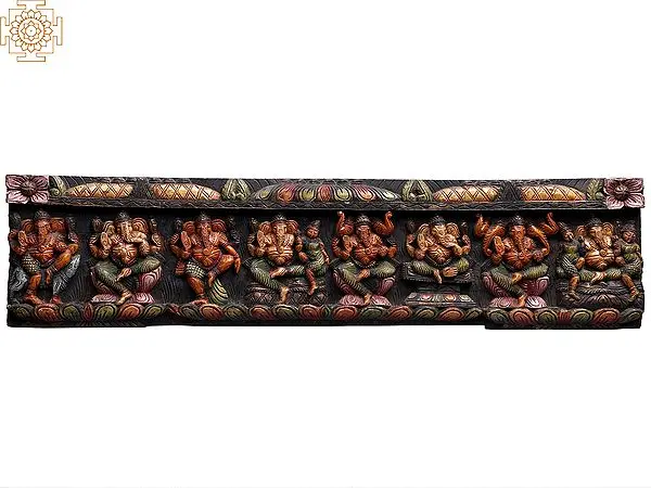 Large Wooden Ashta Ganapati Wall Panel
