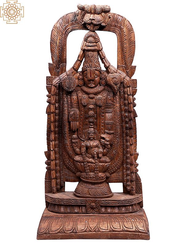 26" Lord Venkateshvara Wooden Idol with Goddess Lakshmi