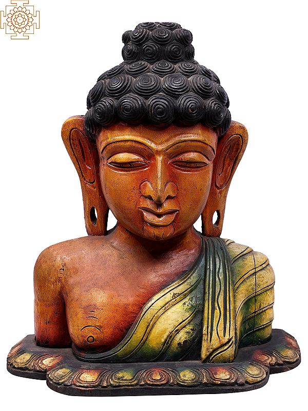 20" Wooden Lord Buddha Bust