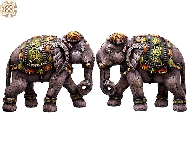 16" Wooden Pair of Decorative Elephant