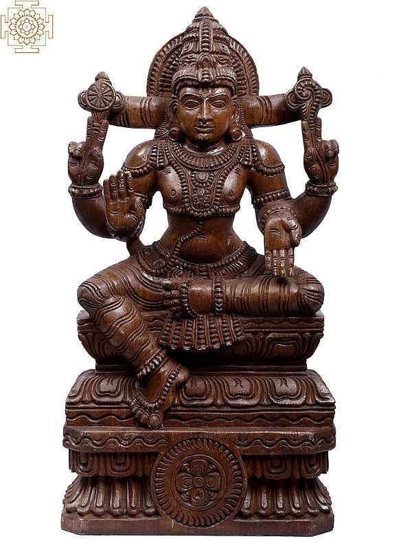 24" Wooden Sitting Lord Vishnu Sculpture