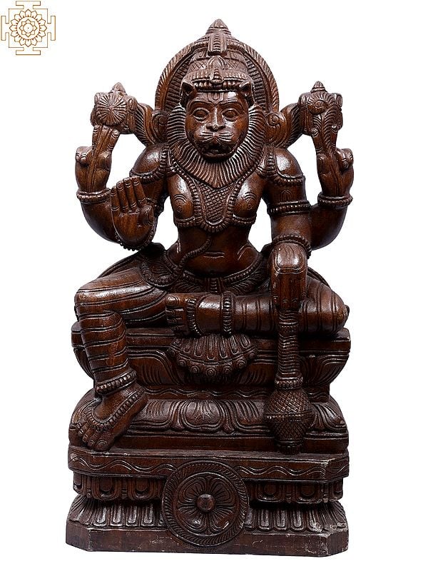 24" Wooden Lord Narasimha Idol - Fourth Incarnation of Lord Vishnu