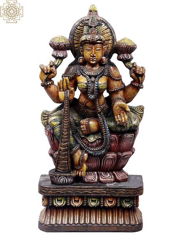 24" Wooden Devi Lakshmi - Goddess of Wealth and Prosperity