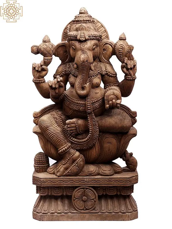 Hand Carved 24" Sitting Ganesha Statue