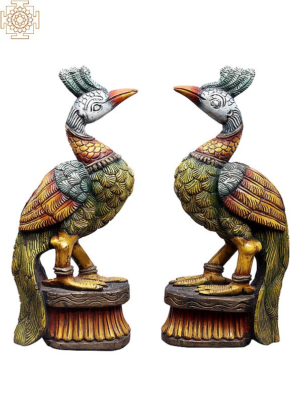24" Wooden Pair of Peacock Figurine