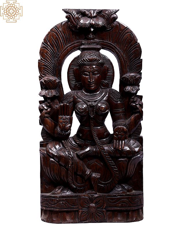 24" Wooden Devi Lakshmi - Goddess of Wealth and Prosperity Wall Hanging
