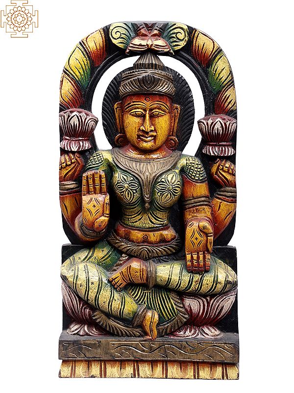 18" Wooden Lakshmi Statue | Wall Hanging Idol