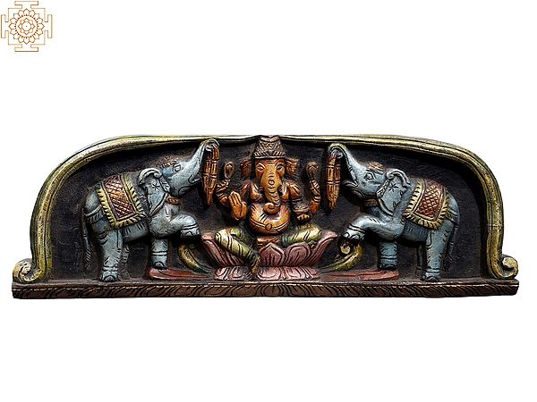 24" Wooden Chaturbhuja Gaja Ganesha Panel