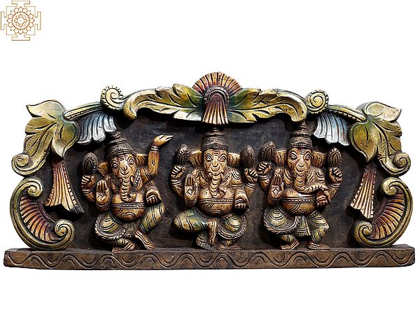 24" Wooden Different Forms of Lord Ganesha Wall Panel