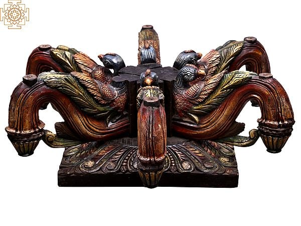 33" Large Wooden Peacock Desing Table Base
