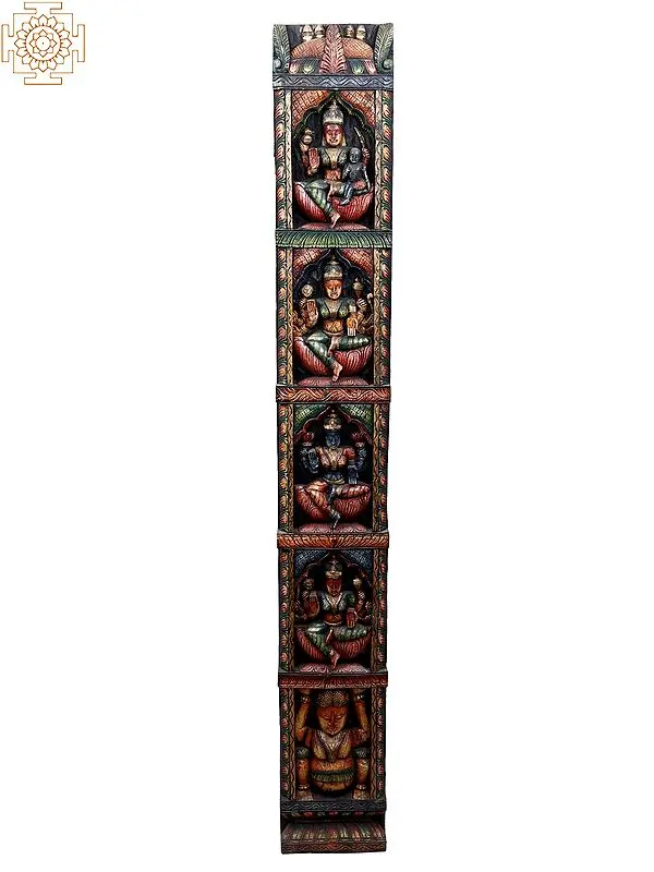 Large Wooden Panel Featuring Multiple Forms of Sitting Goddess Lakshmi