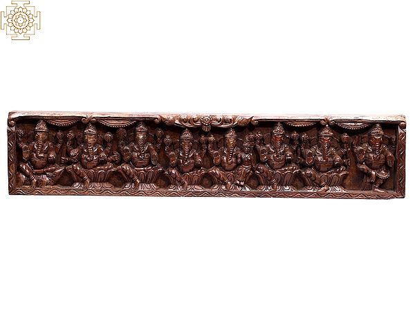 36" Large Wooden Ashta Ganapati Wall Panel
