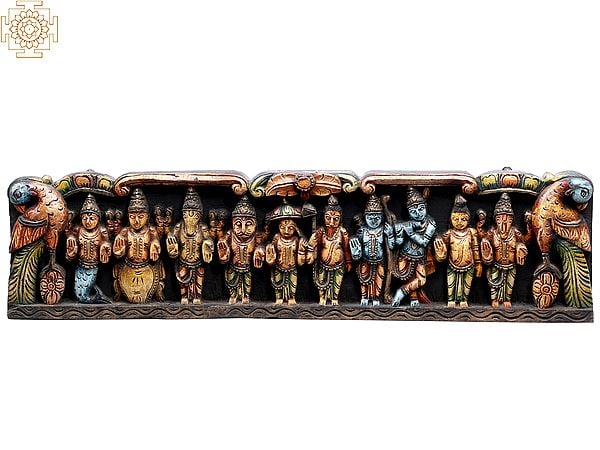 30" Wooden Dashavatara of Lord Vishnu Wall Panel