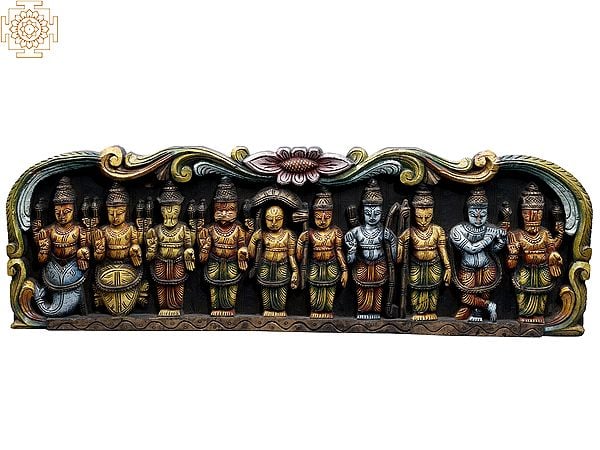 36" Large Wooden Colorful Dashavatara Wall Panel