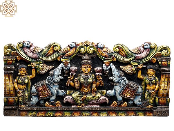 36" Large Wooden Colorful Gaja Lakshmi Panel