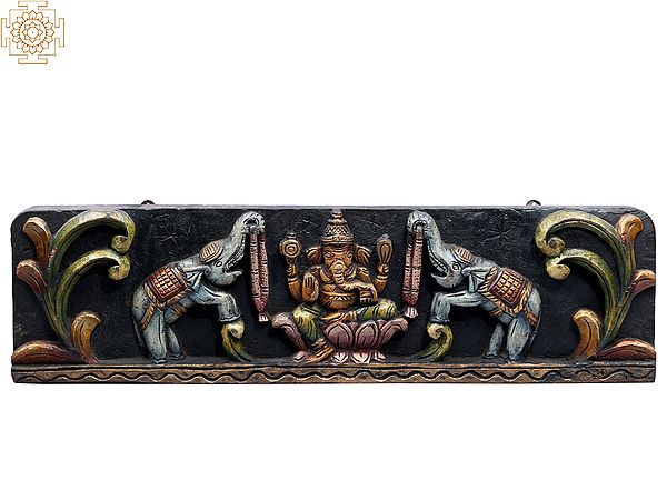 24" Wooden Gaja Ganesha Wall Panel
