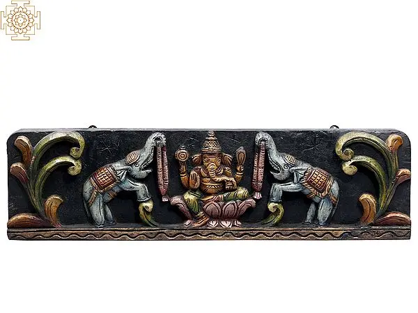 24" Gaja Ganesha Wooden Wall Panel