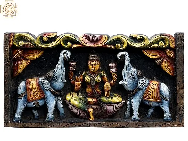 23" Wooden Gaja Lakshmi Wall Panel