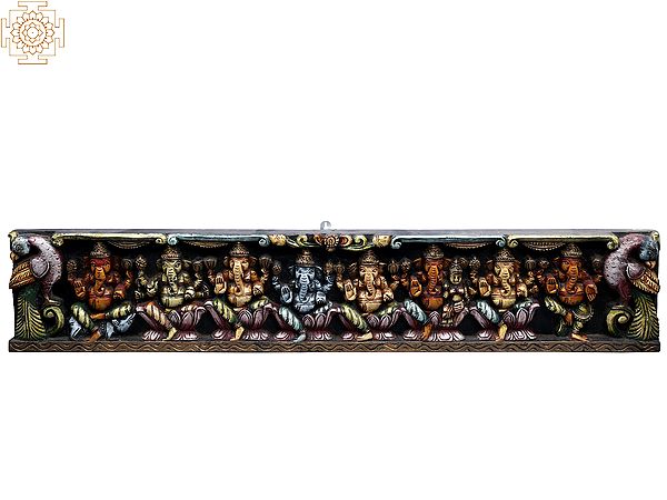 42" Large Wooden Colorful Ashta Ganapati Wall Panel