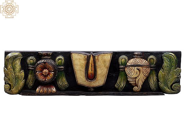24" Chakra, Tila, and Conch (Vaishnava Symbols) Wooden Wall Panel