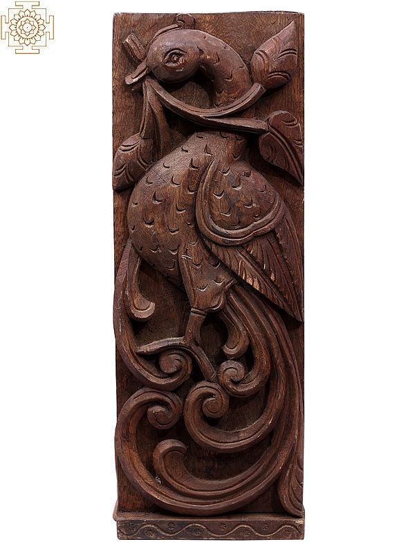 15" Wooden Peacock | Wooden Statues & Wall Panels