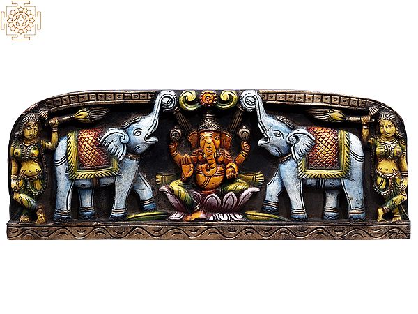 23" Colorful Gaja Ganapati Wooden Panel